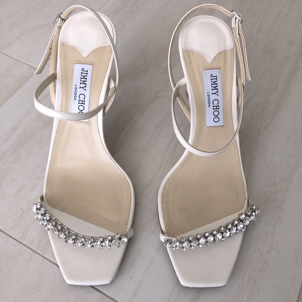 Jimmy Choo Meira Crystal Embellished Sandals Latte Size 41.5